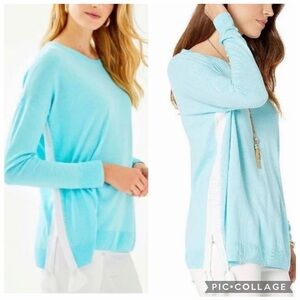 LILLY PULITZER Damara sweater  Crochet Sides Heathered Bayside Blue size Medium